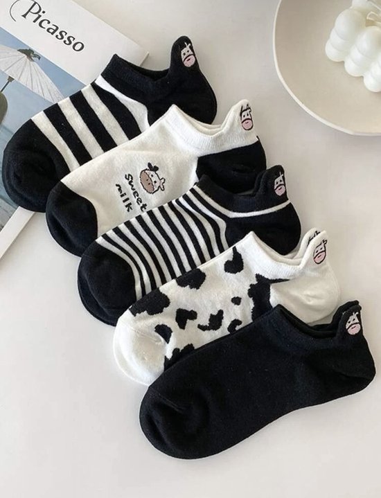 Sokken - Print - Dames sokken - Maat 39 t/m 42 - Koeien - Set van 5 - Fashion - Cute