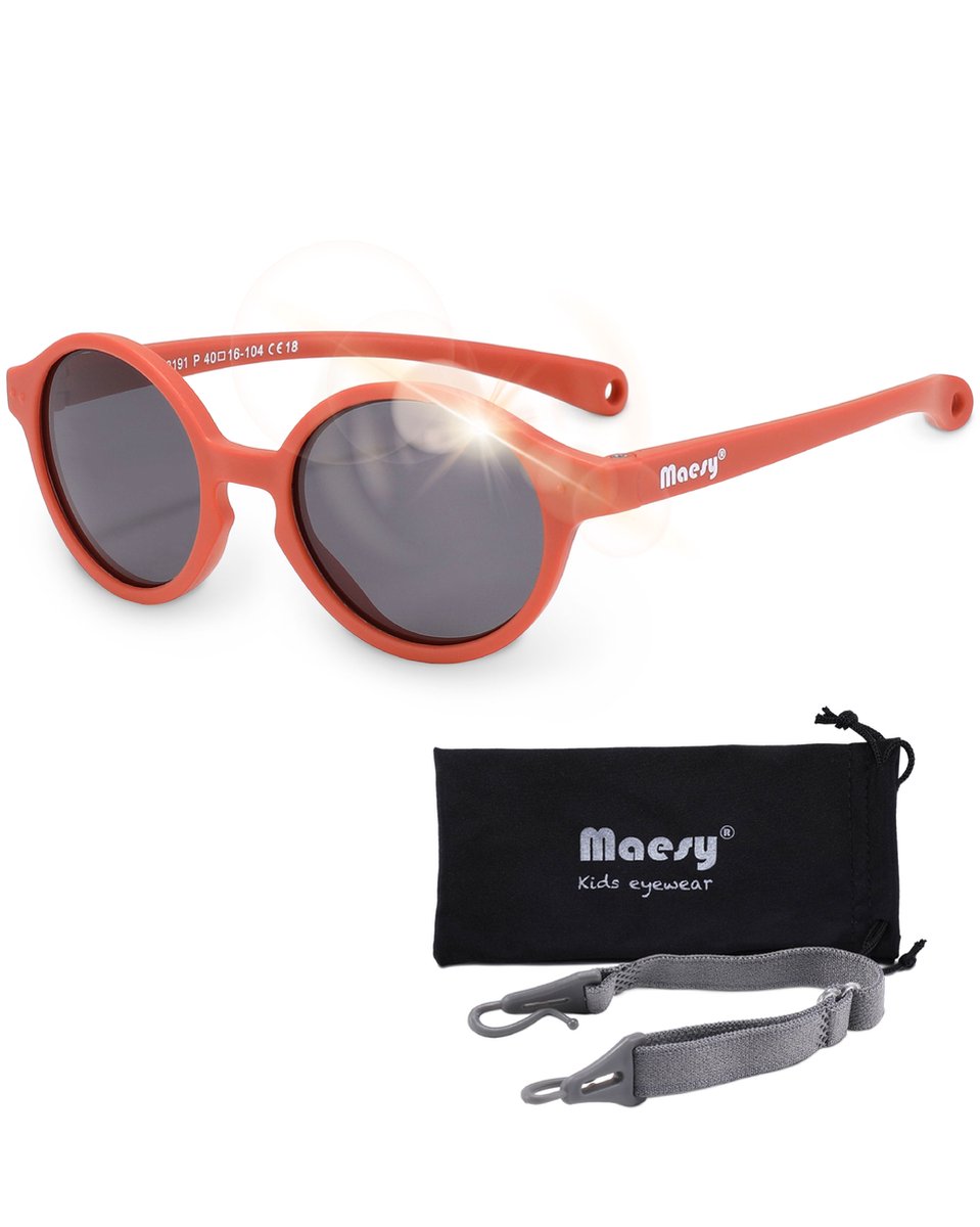 Maesy - baby zonnebril Noah - 0-2 jaar - flexibel buigbaar - verstelbaar elastiek - gepolariseerde UV400 bescherming - jongens en meisjes - babyzonnebril ovaal - terracotta brique