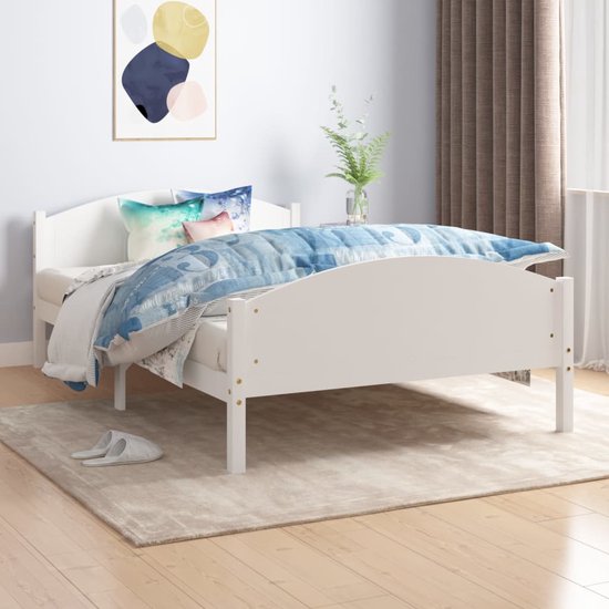The Living Store Bedframe Grenenhout - 206 x 145.5 x 73.5 cm - Wit