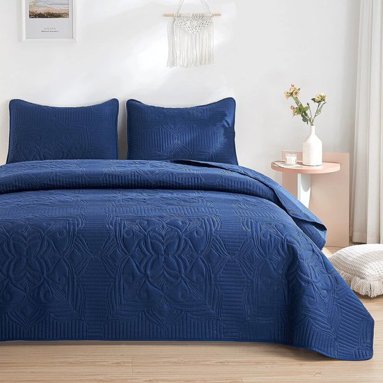 Couvre-lit, couvre-lit 220 x 240 cm, bleu marine, couvre-lits en  microfibre, housse de... | bol