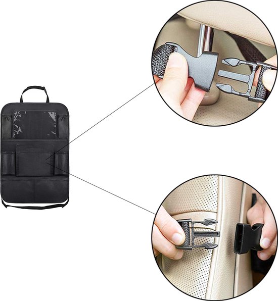Autostoel Organizer met Tablet houder - 2 Stuks - Zwart - Kwalitatieve Stoelhouder - Opbergzak voor aan Autostoel - Autostoel Organizer Tablet Houder van Merkloos — afbeelding 4
