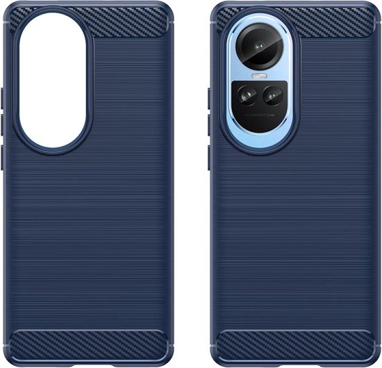 Coque Oppo Reno10 Pro - MobyDefend TPU Gel Case - Métal Brossé + Aspect Carbone - Blauw - Housse de Protection pour Téléphone Portable - Coque de Téléphone Adapté pour : Oppo Reno10 Pro
