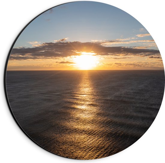 Dibond Muurcirkel - Zon Zakkend in de Atlantische Oceaan - 20x20 cm Foto op Aluminium Muurcirkel (met ophangsysteem)