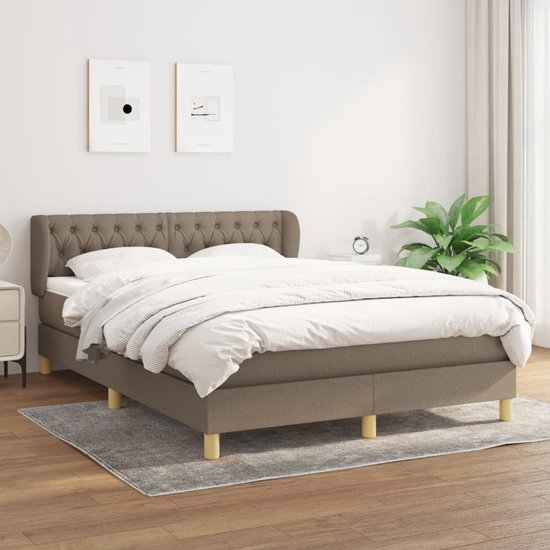 The Living Store Boxspringbed - Comfort - Bed 140x200 cm - Taupe - Pocketvering matras - Middelharde ondersteuning - Huidvriendelijk topmatras