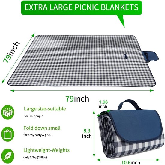 LIVEHITOP Picknickdekens 200x200 cm Waterdicht, Draagbaar Opvouwbaar