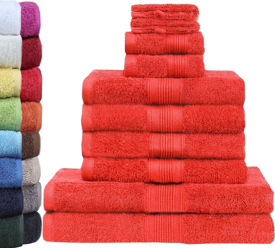 Lot de 10 serviettes éponge de différentes tailles : 4 serviettes à main, 2  serviettes... | bol
