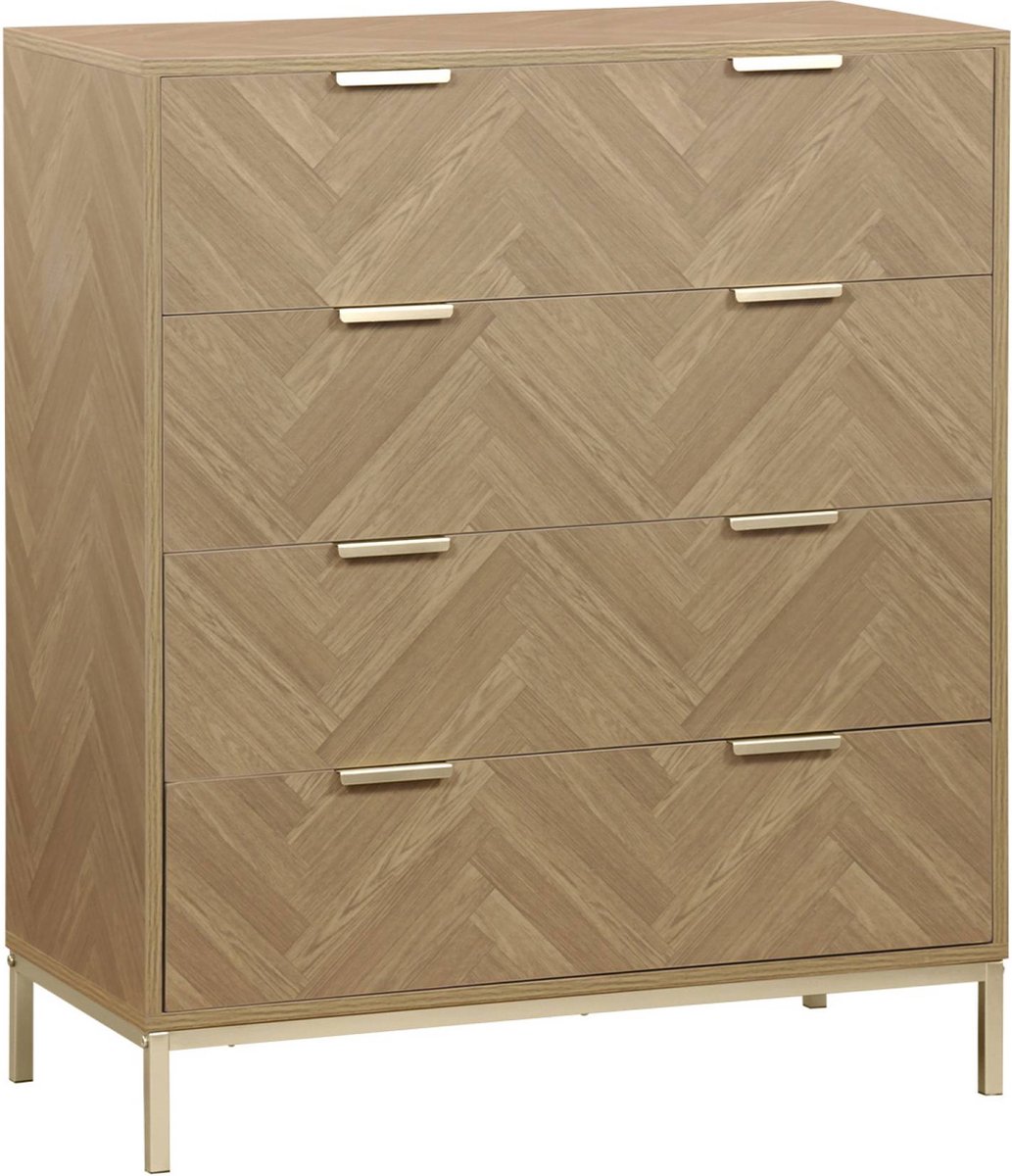 sweeek Ladekast 4 lades houtdecor visgraatmotief 80cm - budapest Naturel