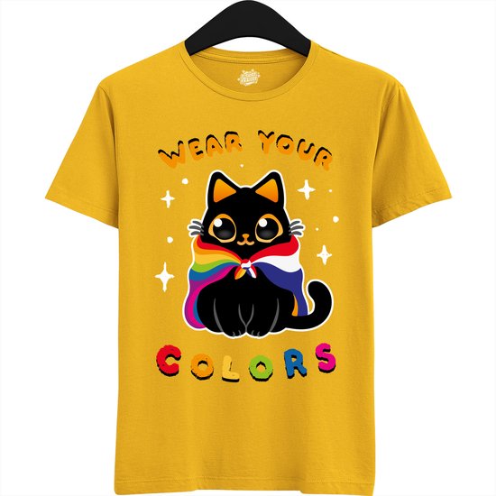 Dutch Pride Kitty - Volwassen Unisex Pride Flags LGBTQ+ T-Shirt - Gay - Lesbian - Trans - Bisexual - Asexual - Pansexual - Agender - Nonbinary - T-Shirt - Unisex - Geel - Maat M