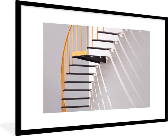 Escaliers - Zwart - Wit - Poteau - Décoration Décoration murale - Cadre photo - Décoration murale murale - Cadre - 90x60 cm