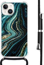 Casevibes - Telefoonhoesje met koord - Geschikt voor Apple iPhone 14 - Blue Marble Waves - Blauw - Marmer