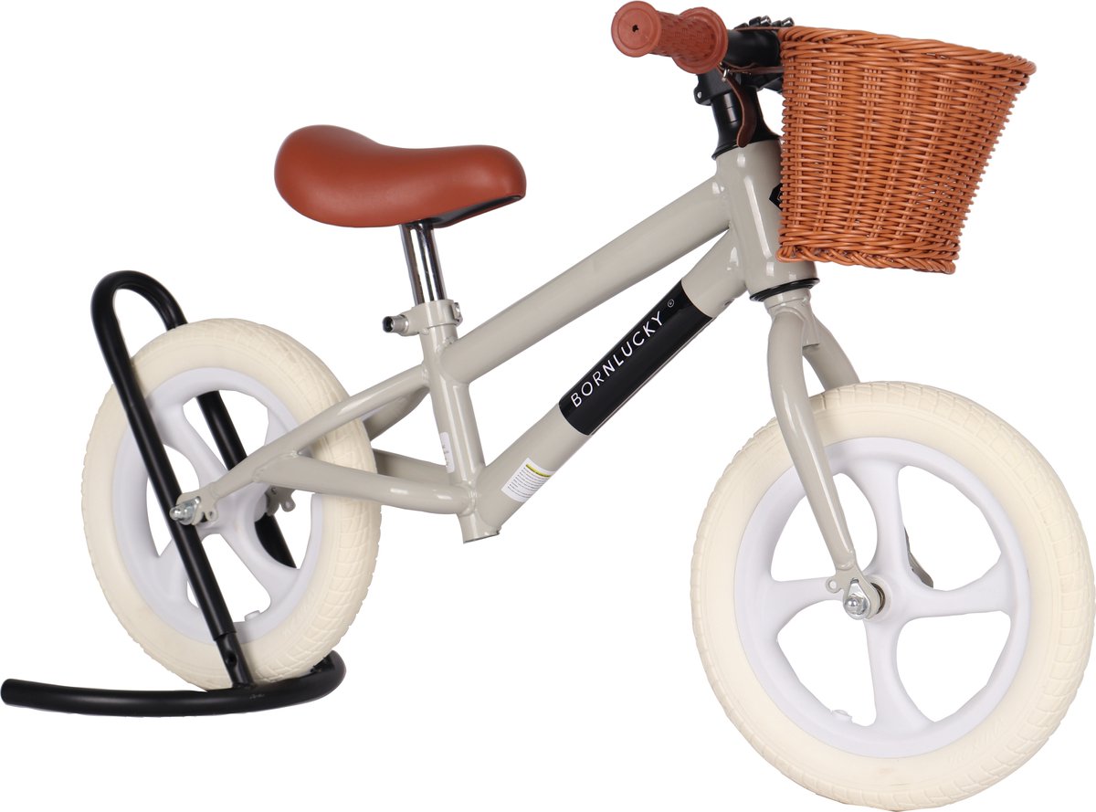 Born Lucky® Loopfiets Met Fietsmand– Vanaf 2 jaar – 12 inch massieve banden - Verstelbaar Zadel & Stuur – Olijf Groen — afbeelding 4