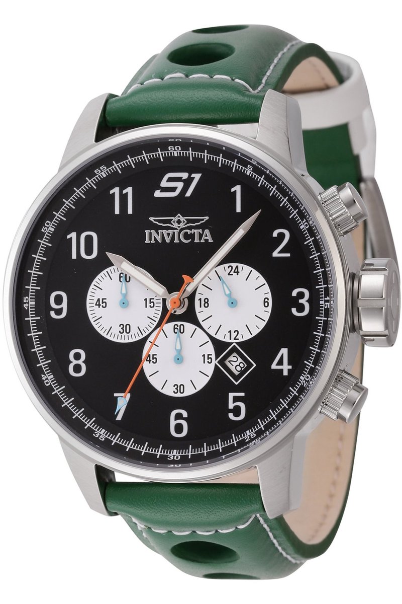 Invicta S1 Rally 44952 Heren Horloge - Waterdicht - Analoog - Quartz Uurwerk - Roestvrij Staal met zwarte Wijzerplaat - 48mm