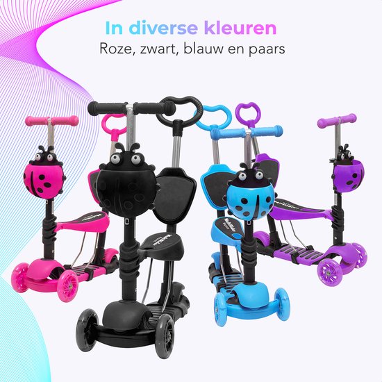 Kick'n'Roll X2 Kinderstep - Pink, 3 wielen, LED-verlichting in het board, stuur in Kick'n'Roll X2 Kinderstep - Pink, 3 wielen, LED-verlichting in het board, stuur in