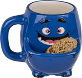 Tasse à café, tasse à café, tasse à thé avec compartiment à biscuits, tasse à biscuits, tasse à biscuits, tasse à biscuits, tasse à poignée Cookie Cuddlers avec étagère à biscuits (bleu monstre)