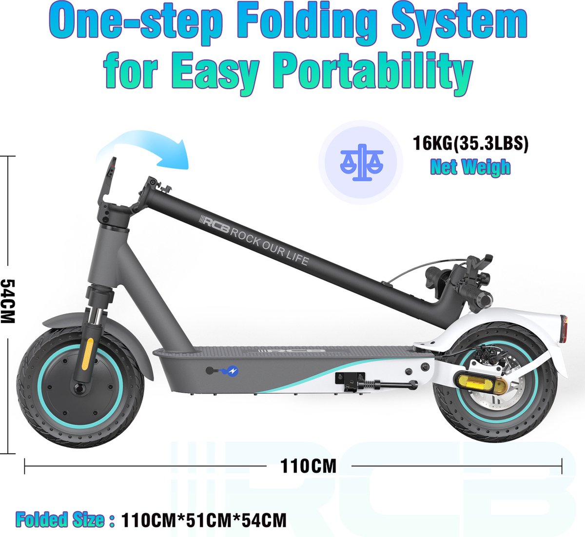 Afbeelding 2 van RCB Elektrische step voor Volwassenen | Electric scooter |Opvouwbare E-step | 10.4Ah | Max 25 km/u | LCD | Met App & Nederlandse Handleiding