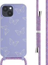 iMoshion Hoesje Geschikt voor iPhone 15 Hoesje Met Koord - iMoshion Siliconen design hoesje met koord - Meerkleurig / Butterfly