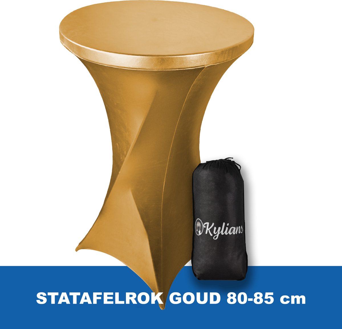Statafelrok Goud – 2 jaar garantie met Opbergtas - ∅ 80-85 x 110 cm - Statafelhoes - Luxe Extra Dikke Stretch Sta Tafelrok voor Statafel – Kras- en Kreukvrije Hoes