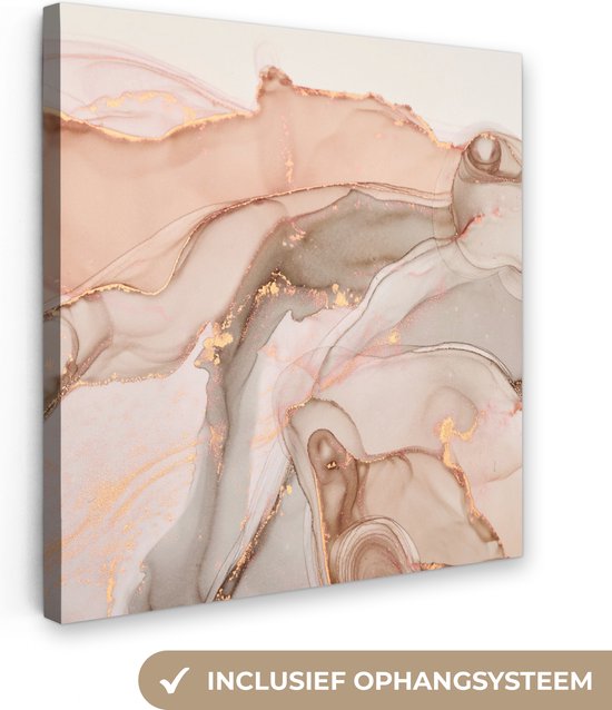 Canvas Schilderij Marmer - Roze - Rosé - 50x50 cm - Wanddecoratie