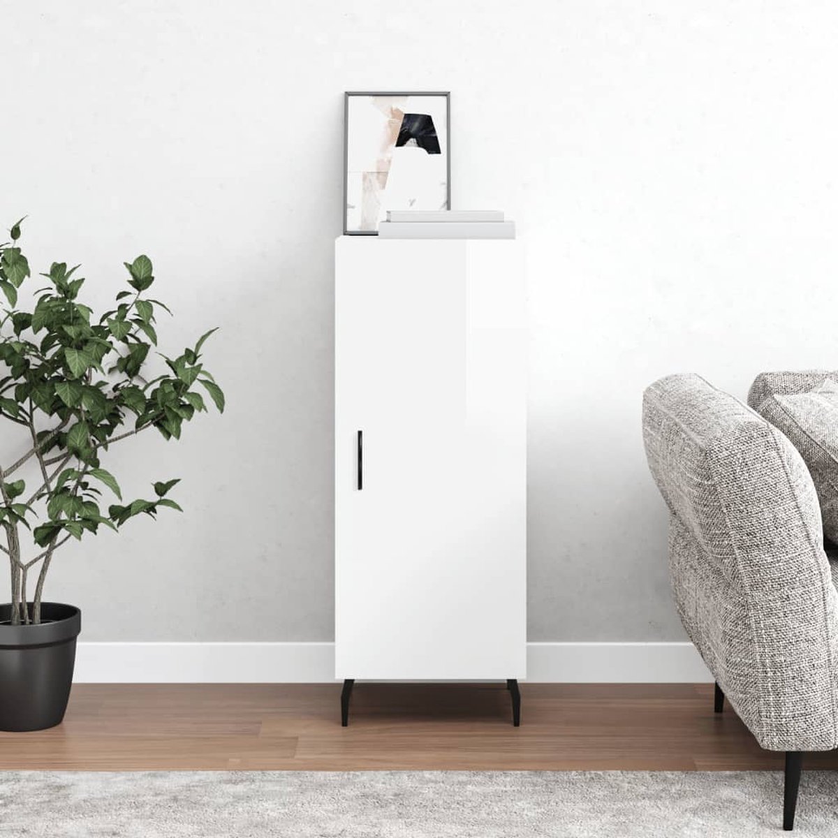 Buffet The Living Store - Blanc brillant - 34,5 x 34 x 90 cm - Pieds en ...