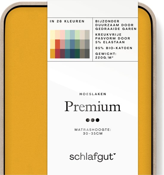 schlafgut Premium Bio Katoen Jersey Hoeslaken XL - 180x200 - 200x220 196 Yellow Deep