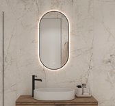 Ovale badkamerspiegel met indirecte verlichting, verwarming, touch sensor, kleurenwissel en mat zwart frame 45×90 cm