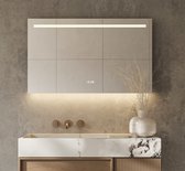 Miroir de salle de bain avec éclairage LED, chauffage, horloge, capteur et fonction de gradation 100x70 cm