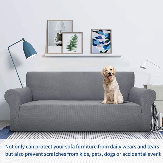 MAXIJIN Super Stretch Zetelhoes voor 3 zitplaatsen bank, 1-delige universele bankhoezen woonkamer Jacquard Spandex meubelbeschermer honden huisdiervriendelijk ingerichte bank Slipcover (3 zitsbank, wijnrood