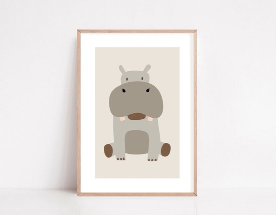 Hippopotame gris avec un grand museau et un fond beige.