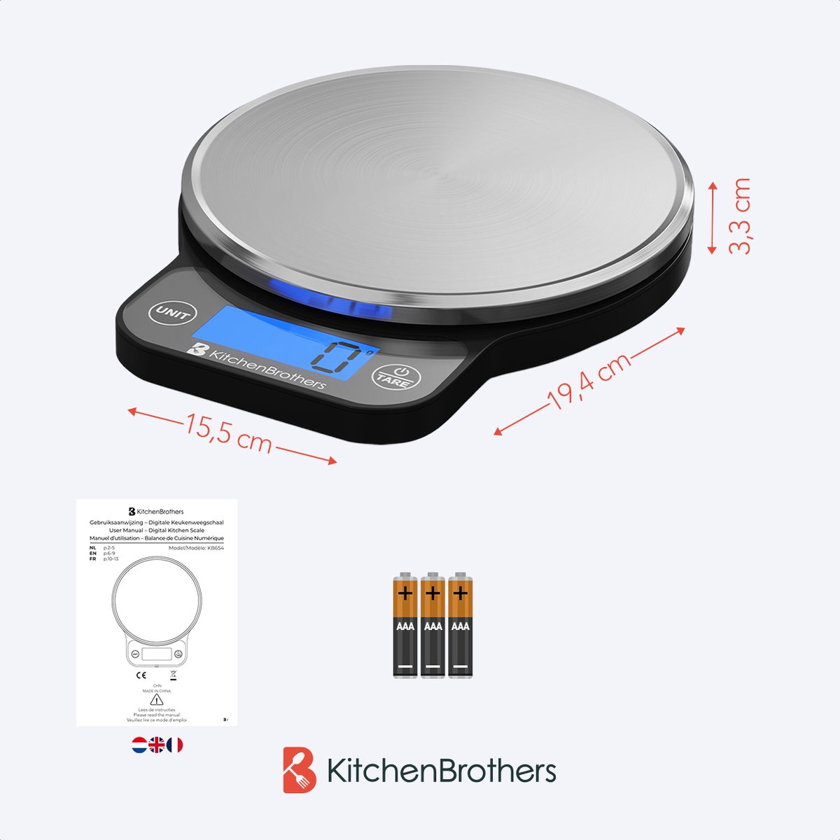 KitchenBrothers Keukenweegschaal - Weegschaal Keuken Digitaal - 1 g tot 6  kg - Tarra... | bol.com
