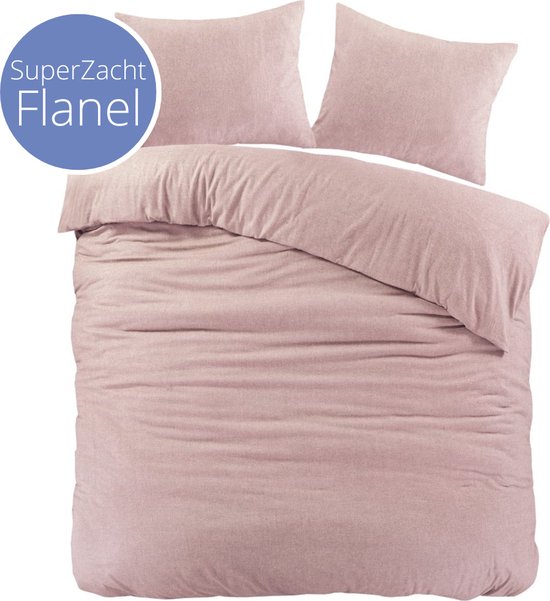 Droomtextiel Brienz Dekbedovertrek Flanel Roze - 200x200/220 cm - Super Zacht - Hoogwaardige Kwaliteit