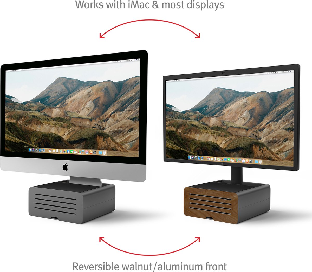 Twelve South HiRise Pro Support d'écran pour iMac/écrans | Support d'écran réglable en hauteur avec espace de rangement, avant double face et insert en cuir
