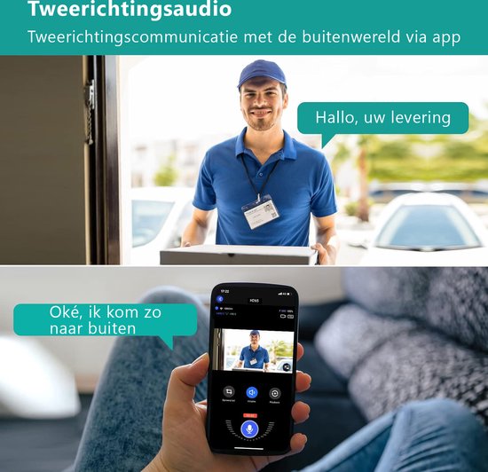 Deurbel Met Camera, Draadloos, Outdoor IP65 Waterdicht, 1080P HD Scherm 43 24g Videodeurbel Met Nachtzicht 2 Weg Audio
