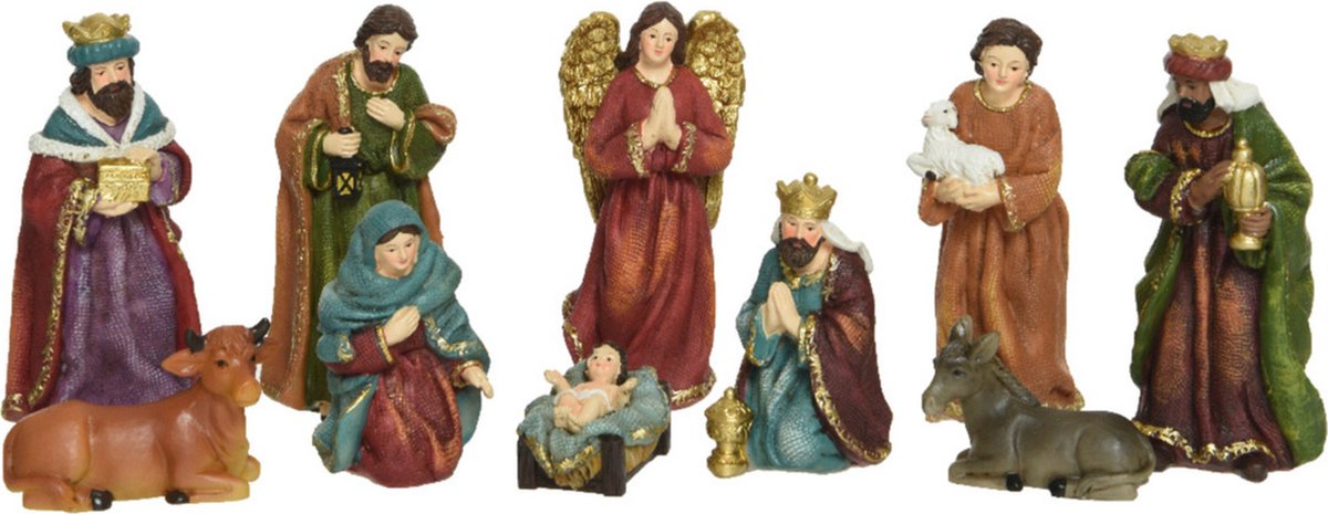 Kerststal beelden/kerstbeelden - 10x stuks - tot 13 cm - polyresin - kerststal beelden