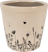 Clayre & Eef Pot de fleurs Ø 21x20 cm Beige Noir Céramique Fleurs Pot de fleurs d'intérieur