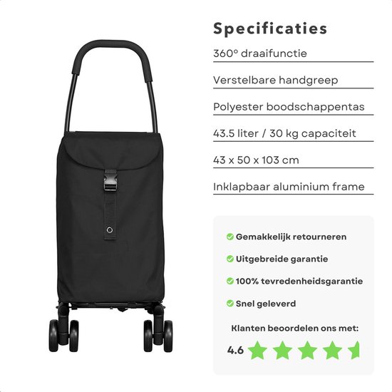 SereneLife Boodschappentrolley Vouwbaar - Boodschappenkar 50kg Met Wielen En Oxford Voering