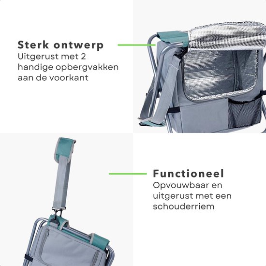 Cheqo® Vouwkruk met Koelbox - Koeltas Opvouwbaar - 30x30x20 cm - Campingstoel - Vissersstoel - Reistas - Stoel - Blauw van Cheqo — afbeelding 5