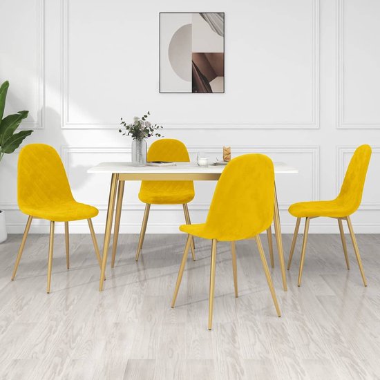 The Living Store Chaises de salle à manger - Velours - Jaune moutarde - 45 x 53,5 x 87 cm