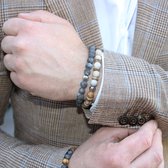 Ava&Imber Heren Armband Frosted Labradoriet Maat L 21cm - Matte Grijze Edelsteen Armband voor Mannen met Stainless Steel RVS
