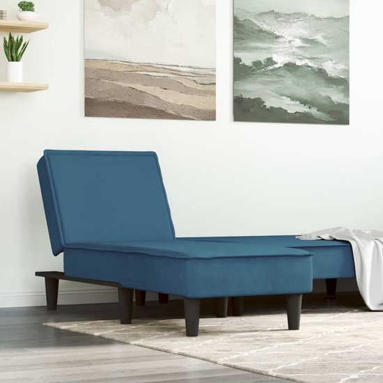 The Living Store Chaise Longue Blauw - 55 x 140 x 70 cm - Verstelbaar