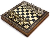 Handgemaakte houten schaakbord met opbergsysteem - Metalen Schaakstukken - Luxe uitgave - Schaakspel - Schaakset - Schaken - Chess - 27 x 27 cm