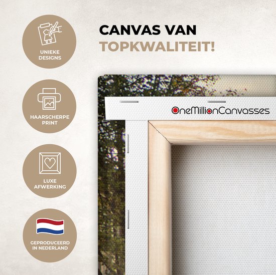 Peinture sur toile Amsterdam - Canal - Coucher de soleil - Fleurs - Vélo - 80x120 cm - Décoration murale