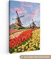 Canvas Schilderij Molen - Tulpen - Bloemen - Regenboog - Hollands - 20x30 cm - Wanddecoratie