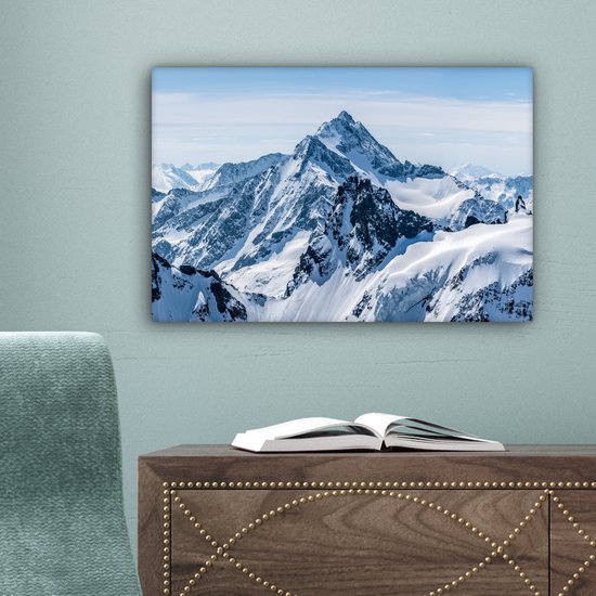 Peinture sur toile Montagnes - Neige - Hiver - Nature - Paysage - 30x20 cm - Décoration murale