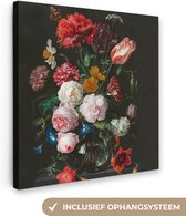 Canvas Schilderij - Stilleven met bloemen in een glazen vaas - Jan Davidsz. de Heem - Kunst - 50x50 cm - Wanddecoratie - Slaapkamer