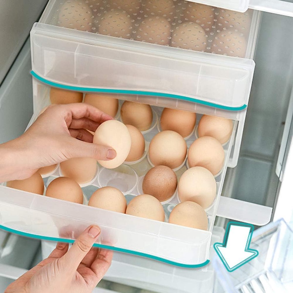 Herbruikbare opbergdoos voor eieren voor de koelkast of het aanrecht in de keuken, stapelbare plastic eierencontainers met verzegeld deksel-18/cell