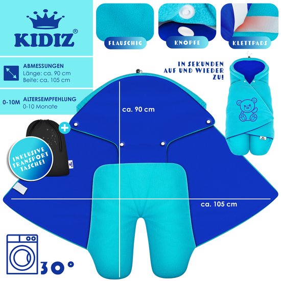 KIDIZ® Baby Slaapzak voor Buggy Voetenzak voor Autostoeltje & Wandelwagen Babyschaal, voor Winter met Kap + Babyslaapzak Deken voor Maxi-Cosi & Kinderwagen alle Gordelsystemen 3 & 5-Puntsgordel - Turkoois / Blauw van Merkloos — afbeelding 2