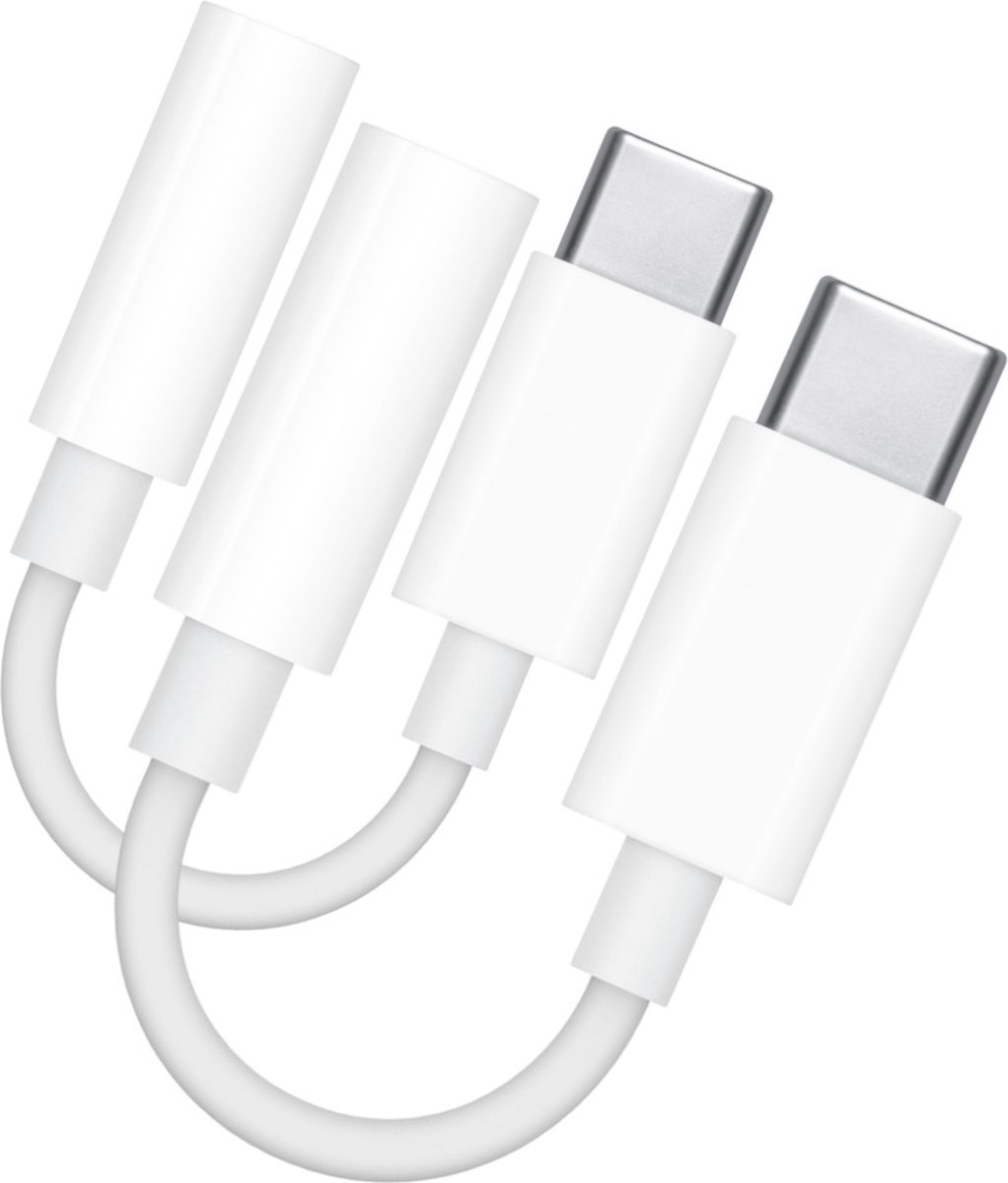 2x JUALL USB-C naar 3.5mm Jack Adapter - Aux naar USB C Kabel - Audio Verloopstuk Tussenstukje Oortjes - Geschikt voor Samsung Huawei Xiaomi Oppo iPhone 15 - Wit