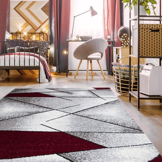Tapijt | geweven tapijt | voor woonkamer, hal, slaapkamer | rood modern | geometrisch design | Öko-Tex 100 | afmetingen 160 x 230 cm | 30161rot160230