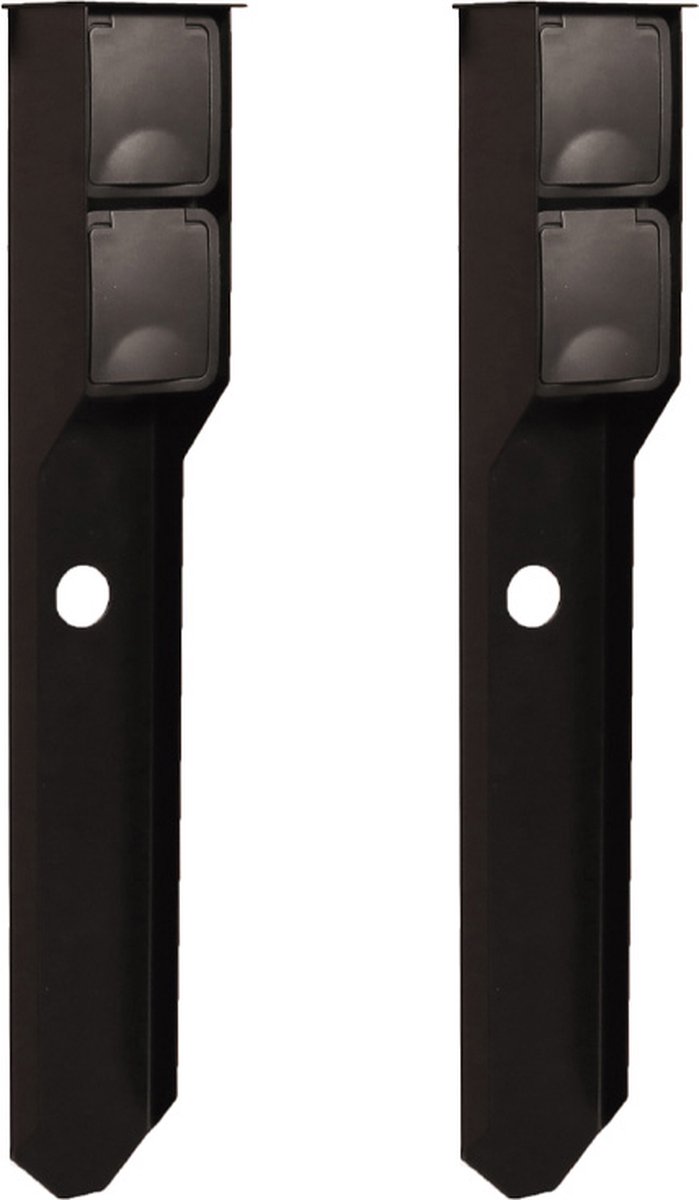 Leavi 2x Double Spike XL - Buitenstopcontact - Tuinpaal met dubbel stopcontact - Randaarde - IP54 - 48cm - Zwart - 2 stuks