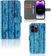 Magnet Case Geschikt voor iPhone 15 Pro Max Telefoonhoesje Wood Blue